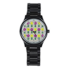 Pattern Flowers Art Creativity Stainless Steel Round Watch by Uceng