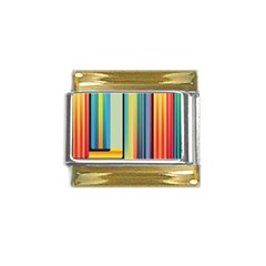 Colorful Rainbow Striped Pattern Gold Trim Italian Charm (9mm)