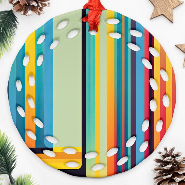 Colorful Rainbow Striped Pattern Ornament (Round Filigree)