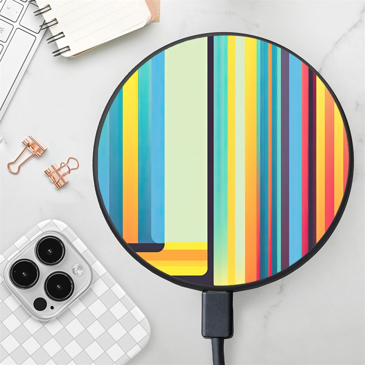 Colorful Rainbow Striped Pattern Wireless Fast Charger(Black)