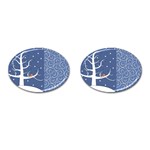 Bird Winter Bullfinch Patterns Art Cufflinks (Oval) Front(Pair)