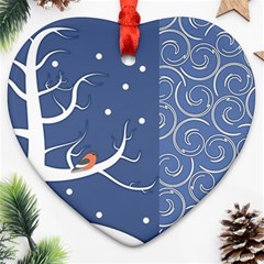 Bird Winter Bullfinch Patterns Art Heart Ornament (two Sides) by Uceng