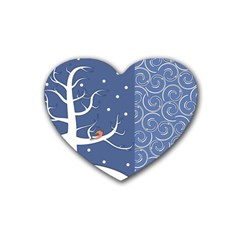 Bird Winter Bullfinch Patterns Art Rubber Heart Coaster (4 Pack) by Uceng