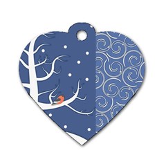 Bird Winter Bullfinch Patterns Art Dog Tag Heart (one Side) by Uceng