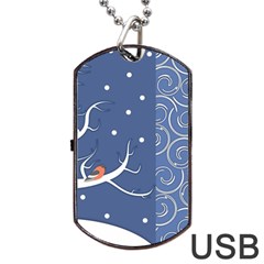 Bird Winter Bullfinch Patterns Art Dog Tag Usb Flash (two Sides) by Uceng