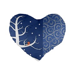 Bird Winter Bullfinch Patterns Art Standard 16  Premium Heart Shape Cushions by Uceng