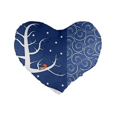 Bird Winter Bullfinch Patterns Art Standard 16  Premium Flano Heart Shape Cushions by Uceng