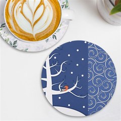 Bird Winter Bullfinch Patterns Art Uv Print Round Tile Coaster by Uceng