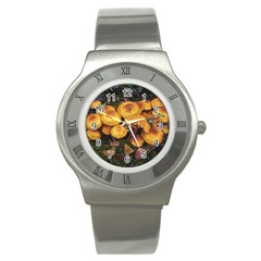 Orange Mushrooms In Patagonia Forest, Ushuaia, Argentina Stainless Steel Watch by dflcprintsclothing