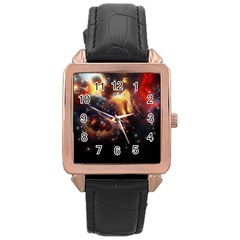 Nebula Galaxy Stars Astronomy Rose Gold Leather Watch  by Uceng