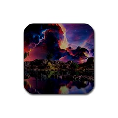 Lake Galaxy Stars Science Fiction Rubber Coaster (square) by Uceng