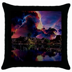 Lake Galaxy Stars Science Fiction Throw Pillow Case (black) by Uceng