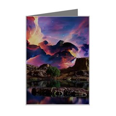 Lake Galaxy Stars Science Fiction Mini Greeting Card by Uceng