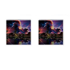 Lake Galaxy Stars Science Fiction Cufflinks (square) by Uceng