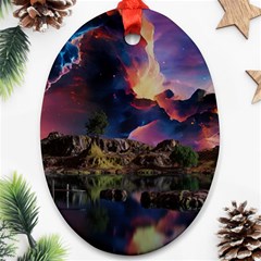 Lake Galaxy Stars Science Fiction Oval Ornament (two Sides) by Uceng