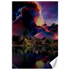 Lake Galaxy Stars Science Fiction Canvas 12  X 18  by Uceng