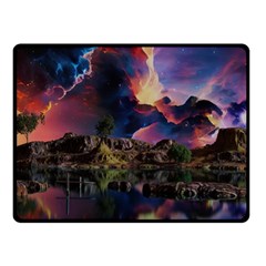 Lake Galaxy Stars Science Fiction One Side Fleece Blanket (small) by Uceng