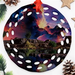 Lake Galaxy Stars Science Fiction Round Filigree Ornament (two Sides) by Uceng