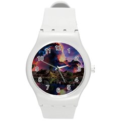 Lake Galaxy Stars Science Fiction Round Plastic Sport Watch (m) by Uceng