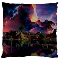 Lake Galaxy Stars Science Fiction Large Cushion Case (one Side) by Uceng