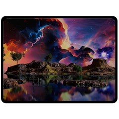 Lake Galaxy Stars Science Fiction Fleece Blanket (large) by Uceng