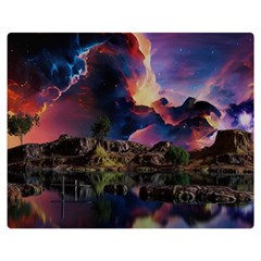 Lake Galaxy Stars Science Fiction One Side Premium Plush Fleece Blanket (medium)