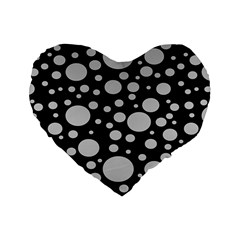 Black Circle Pattern Standard 16  Premium Flano Heart Shape Cushions by artworkshop