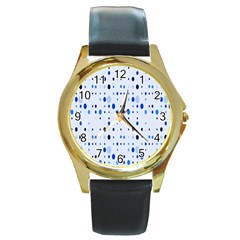 Blue Circle Pattern Round Gold Metal Watch by artworkshop