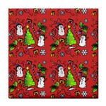 Santa Snowman Gift Holiday Tile Coaster Front