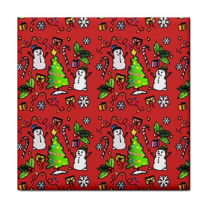 Santa Snowman Gift Holiday Tile Coaster