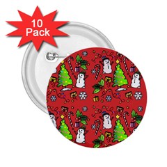 Santa Snowman Gift Holiday 2 25  Buttons (10 Pack)  by Uceng