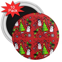 Santa Snowman Gift Holiday 3  Magnets (10 Pack)  by Uceng