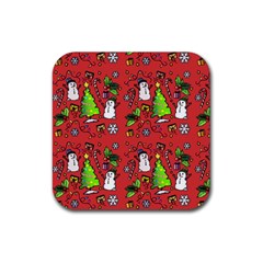 Santa Snowman Gift Holiday Rubber Coaster (square) by Uceng