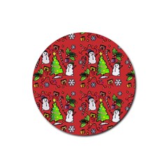 Santa Snowman Gift Holiday Rubber Coaster (round) by Uceng