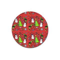 Santa Snowman Gift Holiday Magnet 3  (round) by Uceng