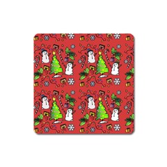 Santa Snowman Gift Holiday Square Magnet