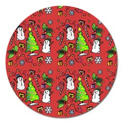 Santa Snowman Gift Holiday Magnet 5  (round) by Uceng