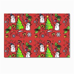 Santa Snowman Gift Holiday Postcard 4 x 6  (pkg Of 10) by Uceng