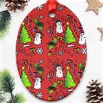 Santa Snowman Gift Holiday Oval Ornament (Two Sides) Front