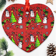 Santa Snowman Gift Holiday Heart Ornament (two Sides) by Uceng