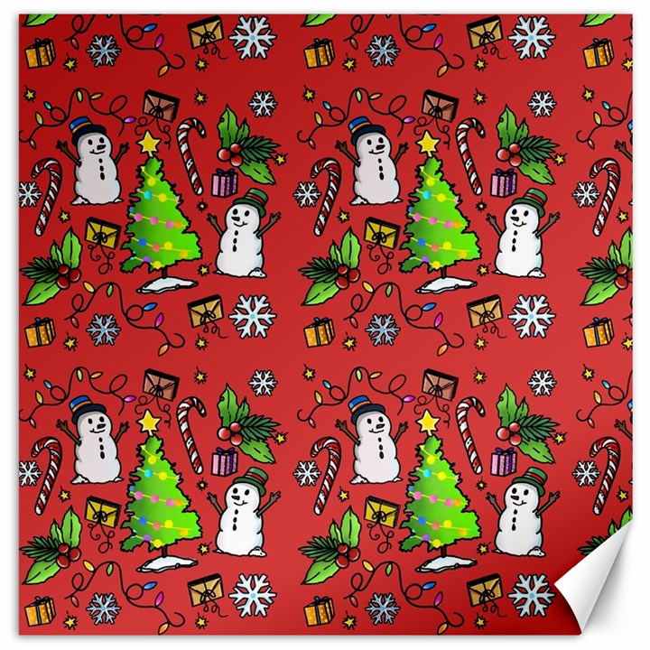 Santa Snowman Gift Holiday Canvas 12  x 12 