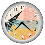 Leaves Pattern Design Colorful Wall Clock (Silver) Front