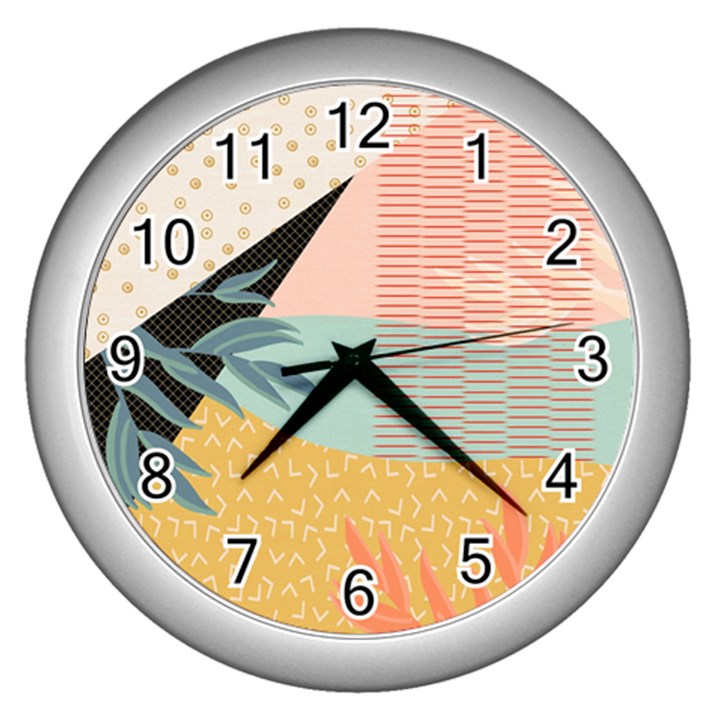 Leaves Pattern Design Colorful Wall Clock (Silver)