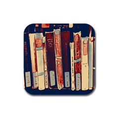 Books Shelf Library Book Shelf Rubber Square Coaster (4 Pack) by Uceng