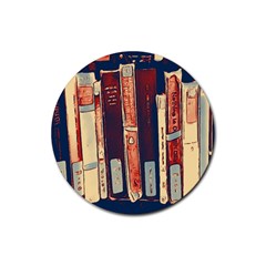 Books Shelf Library Book Shelf Rubber Round Coaster (4 Pack) by Uceng