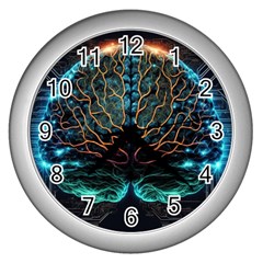 Brain Mind Technology Circuit Board Layout Patterns Wall Clock (silver) by Uceng