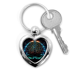 Brain Mind Technology Circuit Board Layout Patterns Key Chain (heart) by Uceng