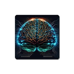 Brain Mind Technology Circuit Board Layout Patterns Square Magnet by Uceng