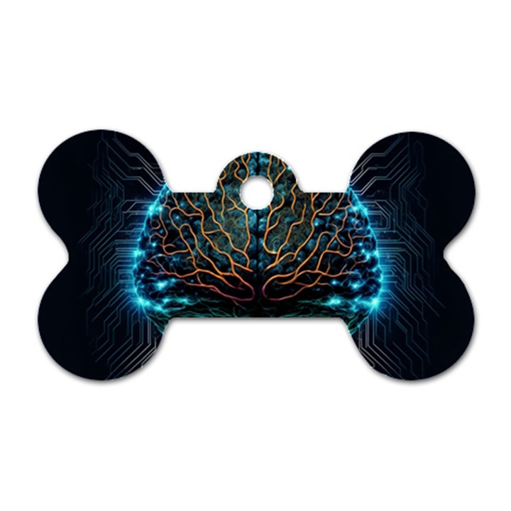 Brain Mind Technology Circuit Board Layout Patterns Dog Tag Bone (One Side)