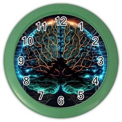 Brain Mind Technology Circuit Board Layout Patterns Color Wall Clock by Uceng